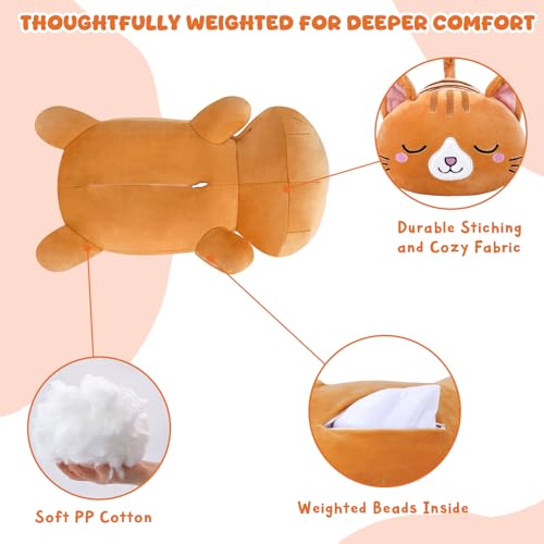 Image of TOYSYM Weighted Stuffed Animals Cat, Orange Cat Plush with Weighted Beads, Cute Cat Plushie Pillow Gifts for Adults Kids Boys Girls