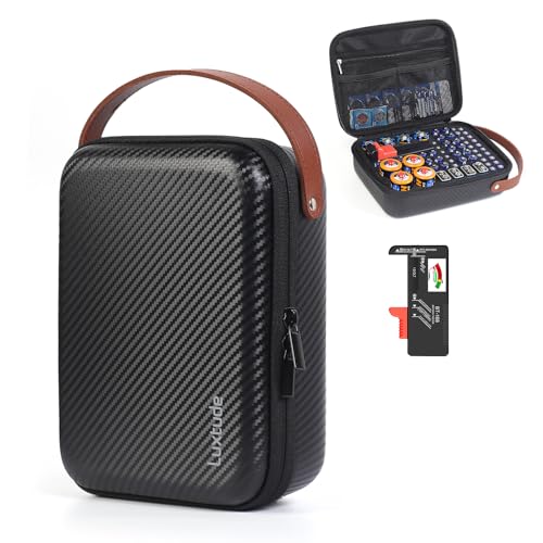 Luxtude Small Battery Organizer Storage Case with Tester Hard Batteries Storage Holds 61 Portable Batteries Case Organizers Drawer Caddy & Daddy (Black)