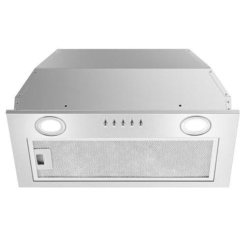 JOEAONZ Range Hood Insert 20 Inch Stainless Steel with 5-layer Mesh Filter, Hood Vent for Kitchen Built-in Mount Dual LED, Ducted/Ductless Convertible Kitchen Exhaust Fan, Push Button Control