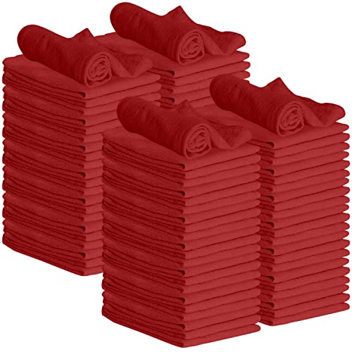 Image of GREEN LIFESTYLE Shop Towels 12 inch x 14 inch 100 Pack - Red Cotton Shop Towels, Cleaning Rags Bulk, Reusable Shop Rags, Absorbent Terry Cloth Towels for Garage, Automotive, Industrial and Home Use