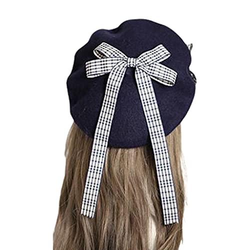 RG-FA JK Uniform Bow Hat Kawaii Hair Accessories Sweet Japan Kawaii Bowknot Cute Béret Hat Peinter Hat Cute Woman - Navy Fine Checkered Bow, comme sur l'image, 6 Cover