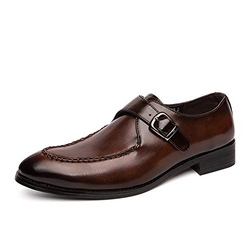 Single Season Formal Shoes Dress Oxford for Men Slip On Round Split Toe Monk Strap Faux Leather Slip Resistant Low Top Anti-Slip Block Heel Casual Very Popular Among Young People (Color Brown