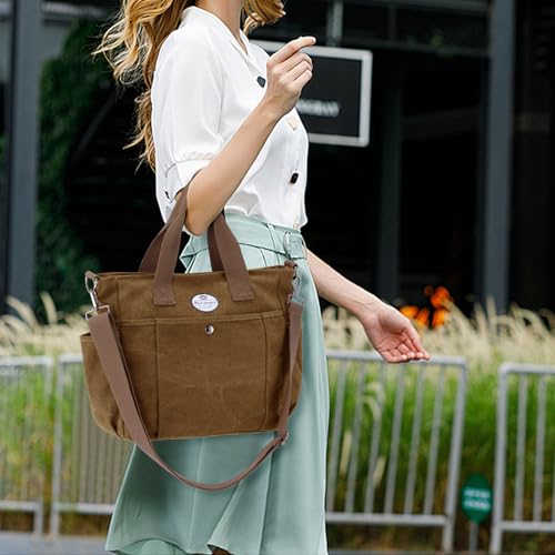 Image of HUA ANGEL Canvas Everyday Tote Bags for Women Medium Crossbody Purses Handbags with Multiple Pockets for Work Travel Beach