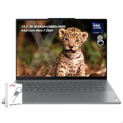 Image of Lenovo Yoga Slim 7i 15ILL9 Aura Edition Copilot+ Laptop Intel Core Ultra 7 256V, 15.3 WUXGA 120Hz Touch, 16GB LPDDR5X RAM 1TB SSD, WiFi7, Backlit Keyboard, Win11, Luna Grey, w /2TB USB Drive, W /GaLiMu
