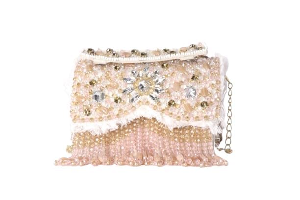 IBRA HANDICRAFTS Red Velvet White Beads Gold Chain Ladies Purse Beautiful Stone Crystal Clutch Antique Gift Vintage Handmade Girls Bag -White (B0D7SWL89W) Amazon Price History, Amazon Price Tracker