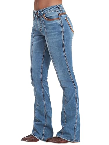 Flamingals Bootcut Jeans for Women Low Rise Bell Bottom Contrast Stitch Seam Flare Jeans