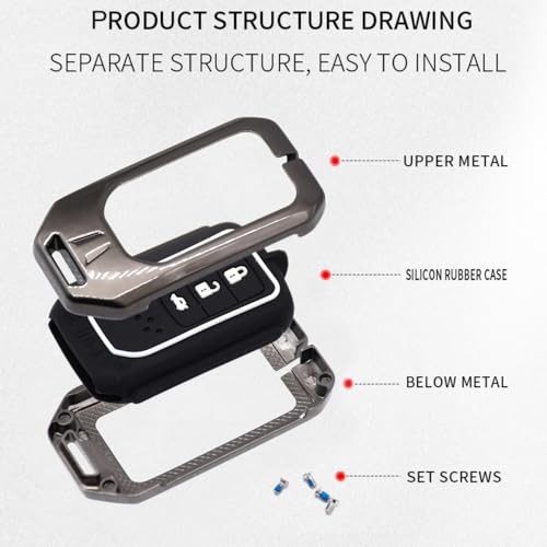 Image of KMH Metal Car Key Cover Compatible with Honda City, Civic, Jazz, Amaze, CR-V, WR-V, BR-V Models Smart Keycover with Keychain 3 Buttons Key Shell Case Holder Protector (Metallic) Pack of 1