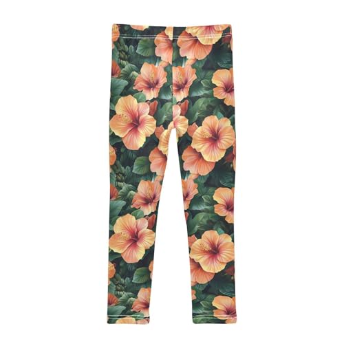Girls Leggings Tropical Hawaiian Hibiscus Flowers Soft Toddler Leggings for Girls Kids Pants Size 4T-10T2