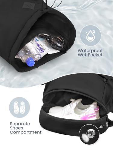 Image of RHDZO Drawstring Gym Backpack with Shoe Compartment and Wet Pocket, Black