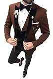 Hommes 3 PC Encoche Revers Costumes De Mariage Veste Veste Pantalon Pantalon De Bal Costumes Marié Tuxedos Dîner Costumes - Marron - 44