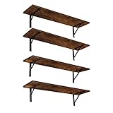 DINZI LVJ Long Wall Shelves, Set of 4, 31.5Inch Wall Mounted Shelves, Extra Large Wall Storage Ledges with Sturdy Metal Brackets for Living Room, Bathroom, Bedroom, Kitchen, Rustic Brown