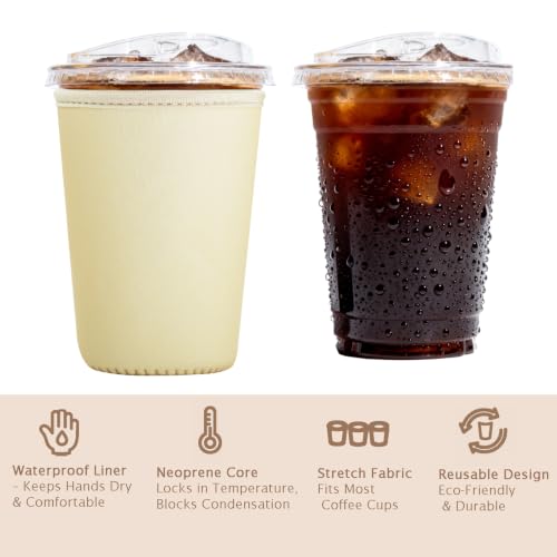 Image of Reusable Insulated Sleeve for Iced Coffee Cup, 3-Pack Coffee Neoprene Drink Sleeve for Cold & Hot Drinks, Beverage Holder for Iced Coffee (Creamy Yellow)