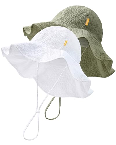 Image of HONGTEYA Baby Sun Hat Toddler Girl Beach Hat Sun Protection Adjustable Outdoor Summer Wide Brim Bucket Hat for Infant Kids