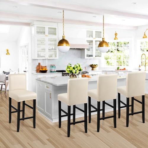 Image of YISUN Bar Stool Covers, Stretch Polar fleece blend Bar Stool Slipcover Removable Washable Bar Stool Chair Covers, High Chair Cover with Elastic Bands (4 Pack, Beige)
