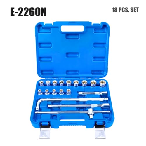 Image of Eastman 1 /2 Sq. Drive Sockets Sets, Chrome Vanadium Steel, Double Chrome Plated Square Drive, Mirror Finish(14 Sockets + 4 Accessories) Set Of 18Pcs (E-2260)