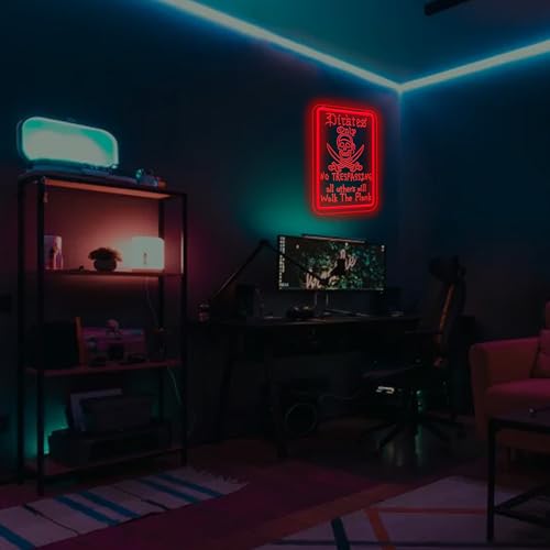 Image of Pirate Walk the Gangplank Neon Sign, USB Powered LED Light | Pirate Wall Decor for Bedroom, Game Room, Halloween Party, Bar, Theme Event and Fans Gift