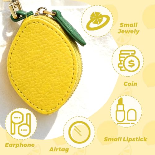 Floruvia Mini Münzbeutel Schlüsselanhänger, Zitrone Obst Geldbörse, Leder Münzbeutel Bag Charm Für Handtasche, Schlüssel, Tote & Geschenke Für Mädchen Frauen
