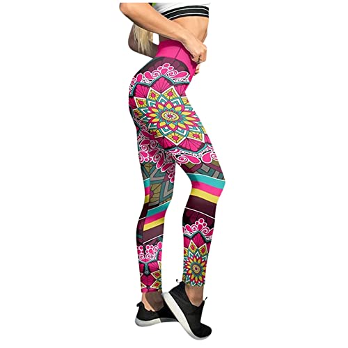 HHoo88 Women's Yoga Cropped Leggings Colorful Hip Lifting Slim High Waist Tummy Control Stretch Fitness Pants Workout Leggings Red