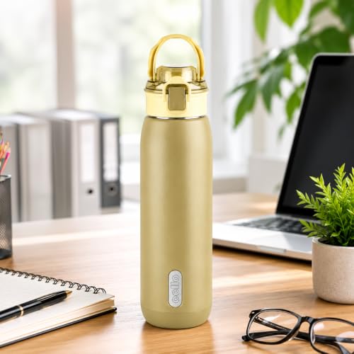 Image of CELLO Puro Steel-X Flint 900 Insulated Water Bottle 650 ml, Light Green | Easy Press Open Flip Top, Easy to Carry with Handle Leak Proof Inner Steel Water Bottle for School Kids, Office Gym Travel