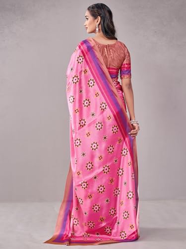 Image of Satrani Women's Chinnon Printed Saree with Unstitched Blouse Piece