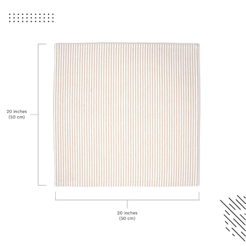 Image of Encasa XO Dining Table Napkins Set of 6, 50x50 cm | Machine Washable Reusable, Recycled Cotton Cloth Napkin, Soft & Absorbent, Table Decor for Hotels, Farmhouse - White & Ticking Beige