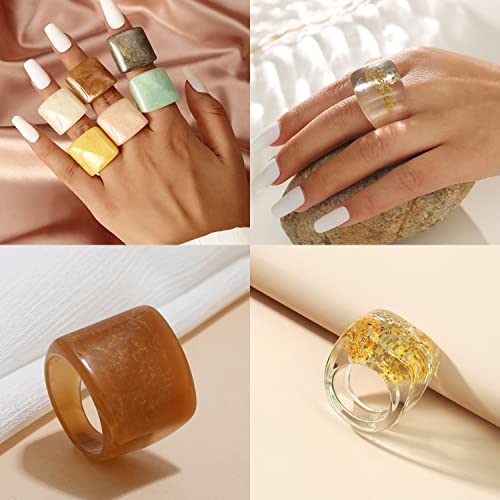 Grhose Resin Chunky Rings Acrylic Resin Rings Wide Thick Dome Knuckle Finger Stackable Joint Ring Retro Acrylic Transparent Vintage Plastic Resin Ring Sets #TOP2