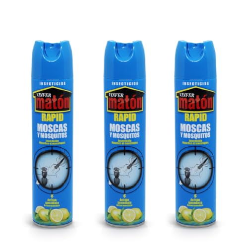 VINFERMATON – Insecticida Moscas y Mosquitos Perfume Limón Pack 3×300 ml | Spray Eliminador Insectos Voladores Interior y Exterior | Acción Inmediata Profesional | 100% MADE IN SPAIN