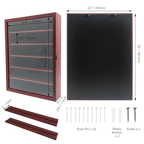 Image of FramePro Shadow Box Frame with Removable Shelves, Deep Memory Box Display Case for Collector, Keepsake Coins Military Medals Pins Wedding Flowers Cherry Finish 12x16