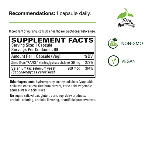 Terry Naturally Zinc Plus Selenium - 60 Capsules - Immune Support, Respiratory Function, Cellular Protection - Non-Gmo, Vegan - 60 Servings #TOP1