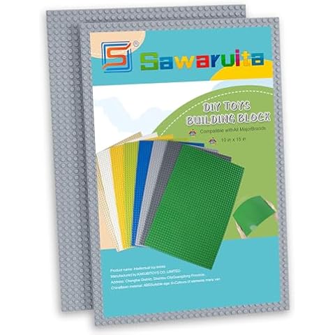 Sawaruita Classic Baseplate Building Base Plate-10 * 15 Squares Baseplates Multipack-Compatible with All Major Brands-Gray*2 Cover