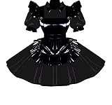 ygzhanyuanoku turn-down collare manica a sbuffo corta pieghettato a-line abito con grembiule faux pvc sissy frills cosplay party dress personalizzabile, nero , 4xl