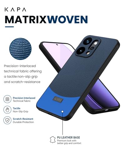 Image of Kapa MatrixWoven Grip Back Cover for Oppo Reno 14 Pro 5G | Woven Fabric & Leather Hybrid Camera Protection, Shockproof Slim Bumper Case (Electric Blue)