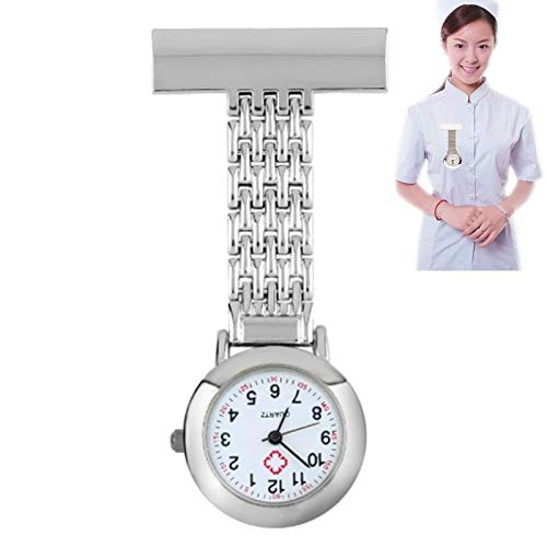 Fashionalbe Watches Portable Alloy Nurse Round Quartz Wristwatch Watch with Pin(Silver)