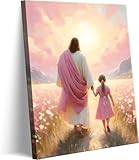 Jesus Walking with Girl Canvas Wall Art Christian The Way He Leads Wall Decor Picture I will walk with Christ Poster Print Religious God Artwork for Baby Girl Room Decoration 12x16in