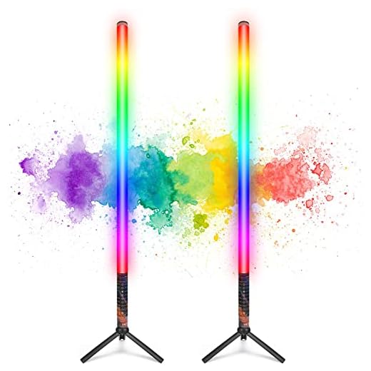 LUXCEO 2Pack RGB Tube Light Bar with Light Stand, Battery Powered LED Video Light Wand Stick for DJ Lighting, Dance Club and Photography Lighting (2.8Ft)