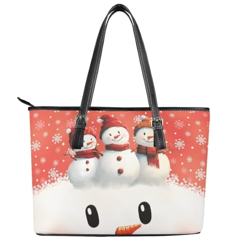 Image of Coldinair Christmas Leather Tote Bag for Women with Zipper Large Shoulder Tote Bag Shopping Casual Travel Bag Handbag Purse