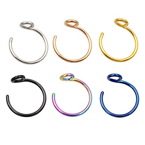 FANSING Face Nose Ring Hoop 8mm Septum Ring 20g Fakes Nose Rings Hoop 20 Gauge Rose Gold Nose Ring Faux Lip Ring 6PCS