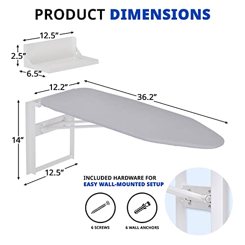 Ivation Wall-Mounted Ironing Board With Storage Shelf, Foldable 36.2” X 12.2”, Fold Down Ironing Station For Home, Apartment &, Easy-Release Lever, Removable Cotton Cover & Dorms, Hardware Included #TOP3