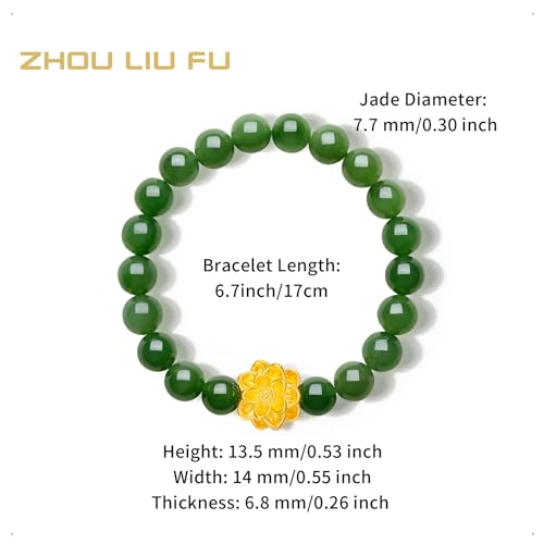 24K Gold Charm Bracelets Jade Beaded Bracelet Lotus Flower Charms Vintage Healing Jade Elegant Gemstone Gold Jewelry for Women Mom Anniversary Birthday Gifts 6.7"/17cm Y19133613