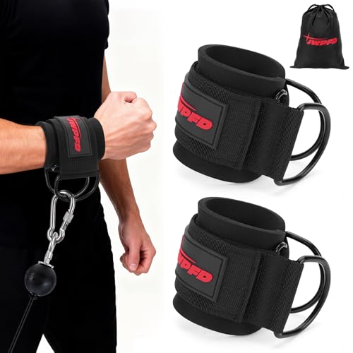 Cable Machine Wrist Straps Neoprene Padded Cuffs (Black, M)