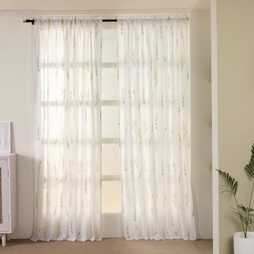 HOMEMONDE Cotton Curtains 7 Feet Long - Transparent Sun Light Fil...