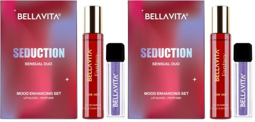 Image of BELLAVITA Mood Enhancing Seduction Lip Gloss and Perfume Combo pack | Gift set | Mood Duos Perfume 15ml & Mood Matching pH Adapting Lip Gloss 4ml | Hydrating and Glossy Finish | EU Oil Ph Powered by Bella Mood Tech