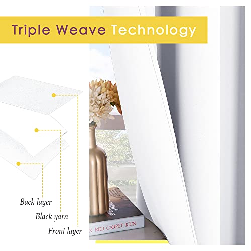 Nicetown White Curtains For Living Room, Set Of 2, W34 X L60, Thermal Insulated Window Treatment 50% Light Blocking Solid Grommet Top For Bedroom/Girl's Room #TOP3