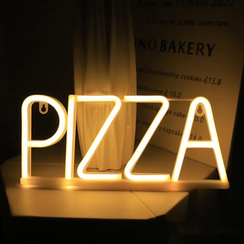 Neón LED de pared - PIZZA Letra Neon letrero luminoso y pegatinas DIY para horarios de apertura para pizzería bar restaurantes cocina fiesta decoración (pizza)