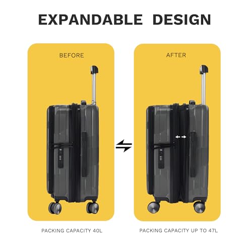 Carry On Luggage 22x14x9 Airline Approved Expandable Top Opening Carryon Luggage, TSA Approved Carry On Luggage Hard Shell Suitcases, Lightweight Away Carry On Suitcases, Black3