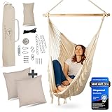 BELLAMATILDA® Hängesessel inkl 3 Kissen + 360° Montagezubehör - Outdoor & Indoor XXL Hängeschaukel für Erwachsene & Kinder - Hängesitz/Hängestuhl bis 150kg für Garten, Wohnzimmer, Balkon (B.)