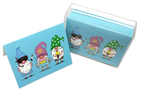 Image of Small World Greetings Summer Gnome Greeting Cards 12 Pack Beach Gnome Designs, Blank Inside with Envelopes - A2 Size (5.5 inchx4.25 inch) - Gnome Lover Gift, Funny Summer Birthday, Thank You Cards