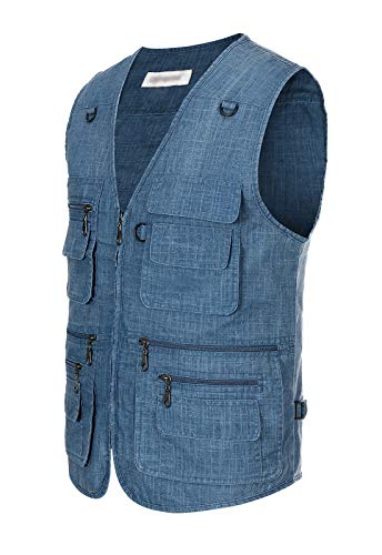 Image of Hbufnha Men's Casual Safari Travel Vest 16 Pockets Outdoor Work Vest Sleeveless Jacket Fishing Hiking Photograph