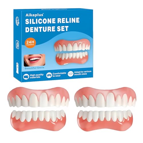 KAFZEL 2 pares 4pcs de Dientes Postizos Set,Carillas Dentales Arriba y Abajo, Multifunción,Con 10 g de Cemento Dental, Unisex（BB）