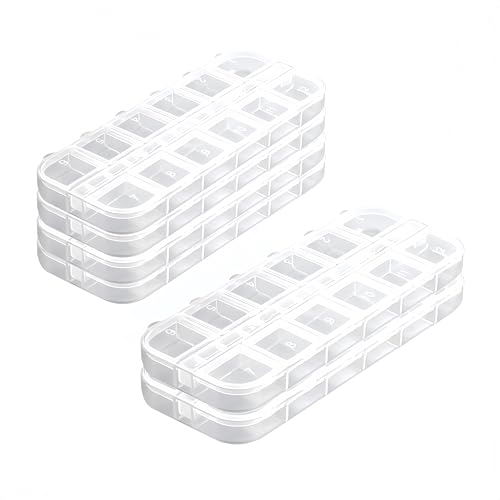 Image of 6PCS Nail Art Tool Jewelry Storage Box, 12 Compartments Plastic Rhinestone Organizer Container Case, Transparent Earrings Organizer Rectangular Jewelry Organizer (A)
